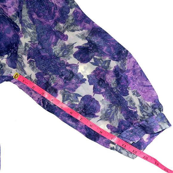 Joie Datev Purple Floral Pintuck Button Down Silk Blouse Size Large - Picture 14 of 14